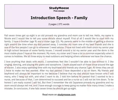 Speech About Family With Introduction To Psycholog   y